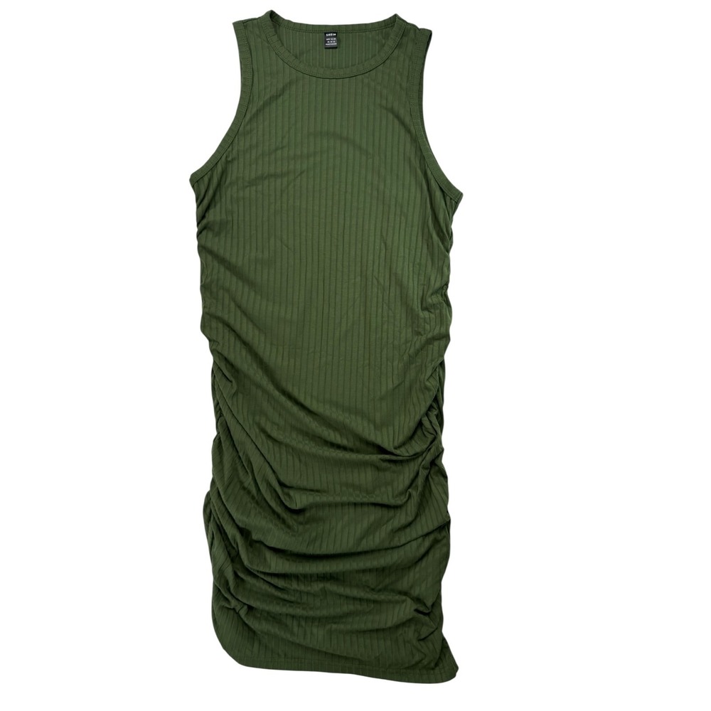 SHEIN Ruched Ribbed Tank Maternity Midi Dress XL Olive Green Versatile Earthy